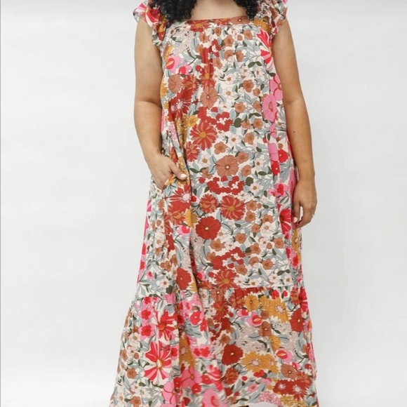 1X Fall Maxi Dress Plus Size Long Sienna Sunset Boho Dress Fall Cottage Floral - Picture 3 of 16